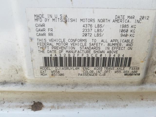 2012 MITSUBISHI GALANT FE 4A32B2FF3CE019494