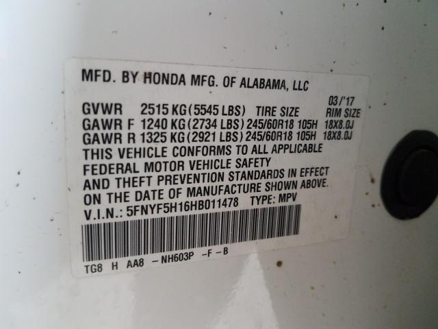 2017 HONDA PILOT LX 5FNYF5H16HB011478