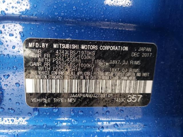2018 MITSUBISHI OUTLANDER JA4AP4AW0JZ033145