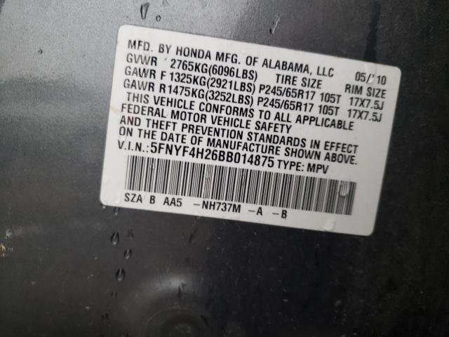 2011 HONDA PILOT LX 5FNYF4H26BB014875