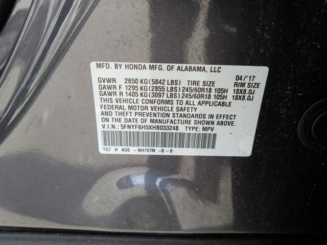 2017 HONDA PILOT EXL 5FNYF6H5XHB033248