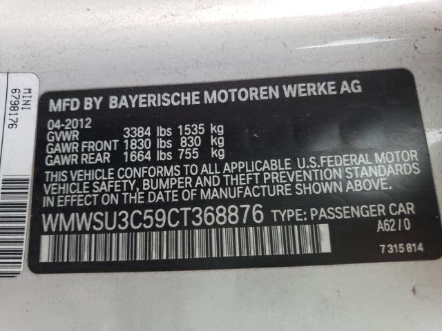 2012 MINI COOPER WMWSU3C59CT368876