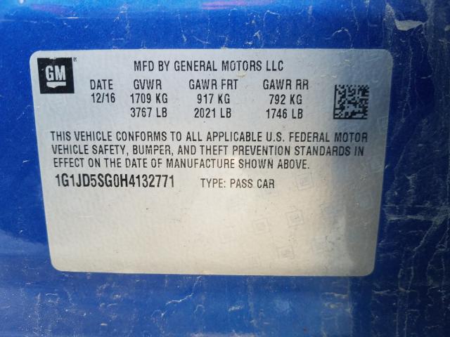 2017 CHEVROLET SONIC LT 1G1JD5SG0H4132771