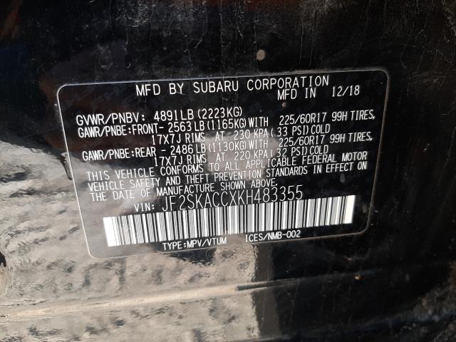 2019 SUBARU FORESTER JF2SKACCXKH483355