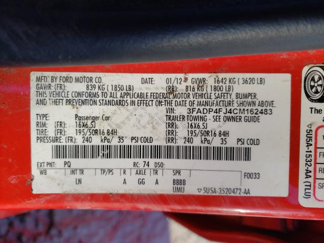 2012 FORD FIESTA SES 3FADP4FJ4CM162483