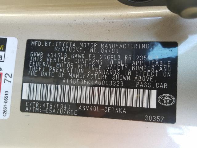 2010 TOYOTA CAMRY BASE 4T1BF3EK4AU003329