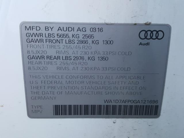 2016 AUDI Q5 PREMIUM WA1D7AFP0GA121696