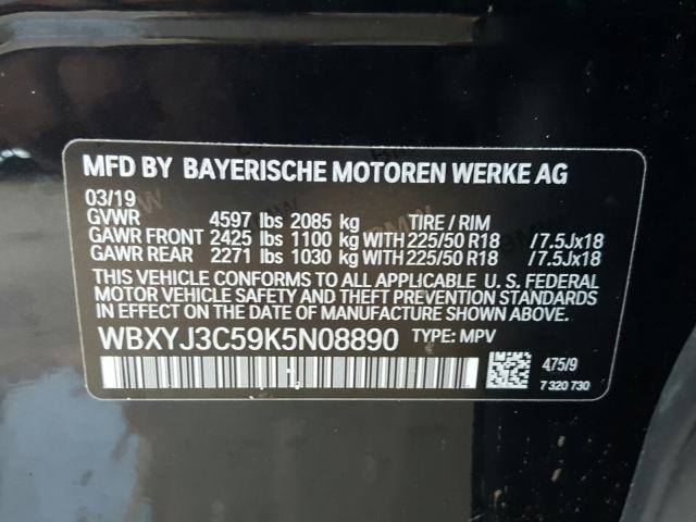 VIN WBXYJ3C59K5N08890 2019 BMW X2, Sdrive28I no.10