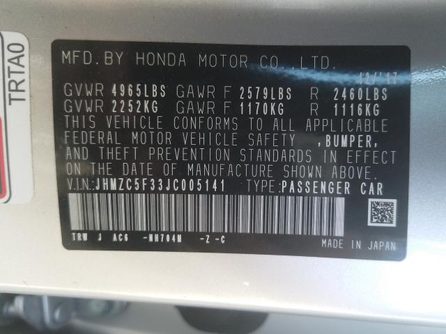 2018 HONDA CLARITY TO JHMZC5F33JC005141