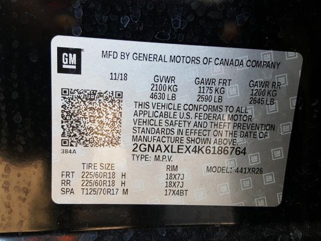 2019 CHEVROLET EQUINOX LT 2GNAXLEX4K6186764