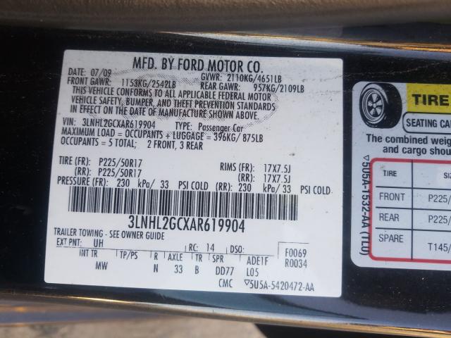 2010 LINCOLN MKZ 3LNHL2GCXAR619904