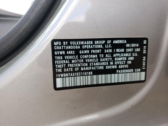 2014 VOLKSWAGEN PASSAT SE 1VWBN7A31EC110165