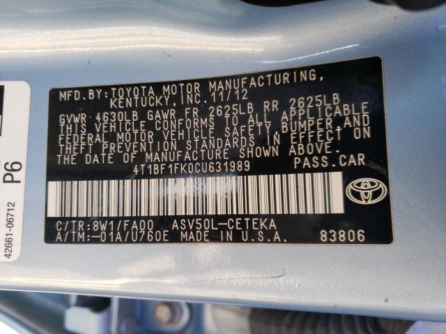 2012 TOYOTA CAMRY 4T1BF1FK0CU631989