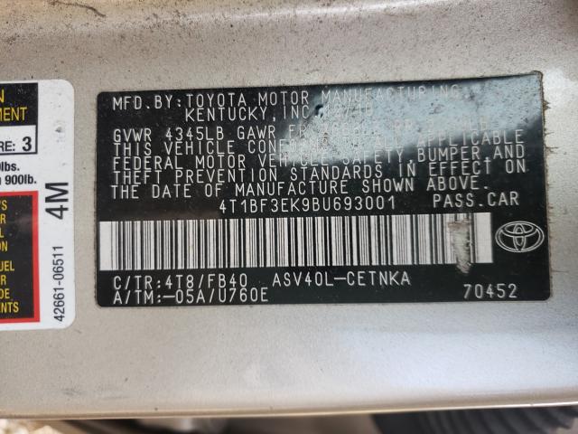 2011 TOYOTA CAMRY BASE 4T1BF3EK9BU693001