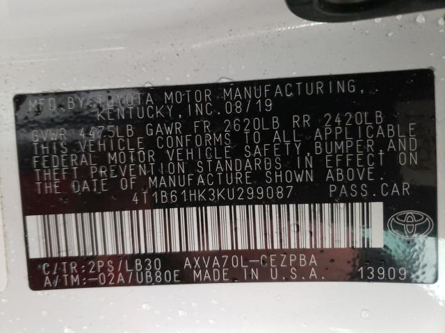 2019 TOYOTA CAMRY XSE 4T1B61HK3KU299087