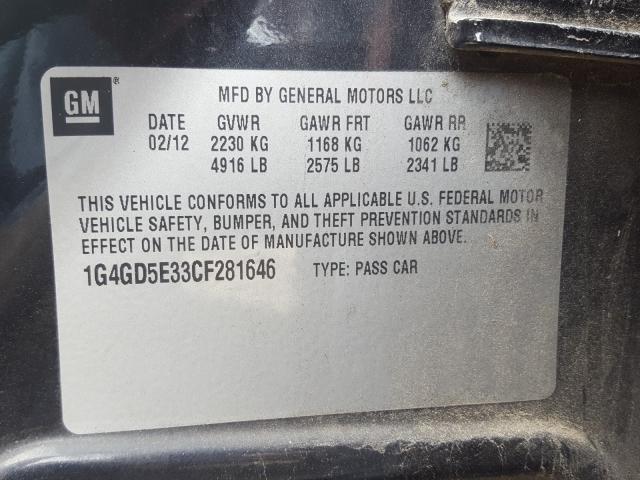 2012 BUICK LACROSSE P 1G4GD5E33CF281646