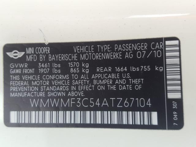 2010 MINI COOPER WMWMF3C54ATZ67104
