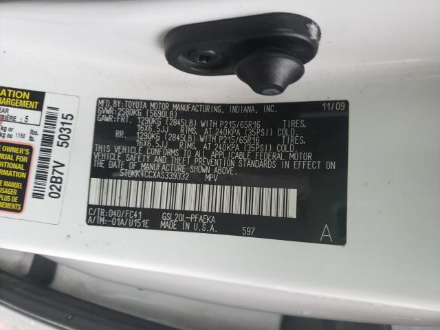 2010 TOYOTA SIENNA CE 5TDKK4CCXAS339332