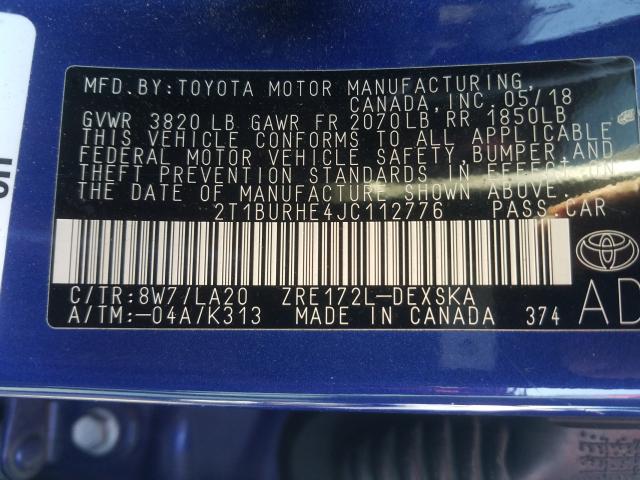 2018 TOYOTA COROLLA L - 2T1BURHE4JC112776