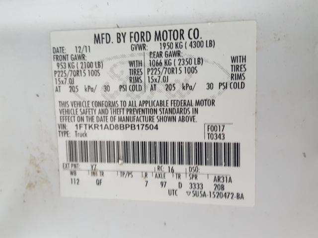 2011 FORD RANGER 1FTKR1AD8BPB17504