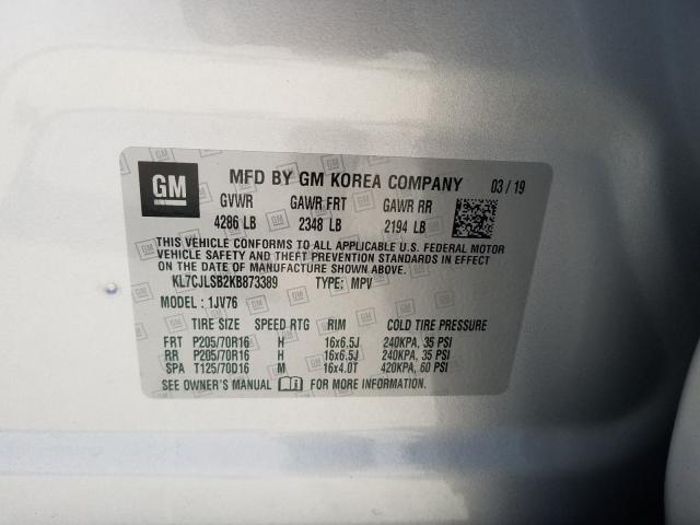 2019 CHEVROLET TRAX 1LT KL7CJLSB2KB873389