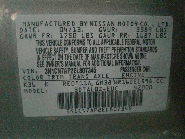 2014 NISSAN VERSA SV 3N1CN7AP2EL807345