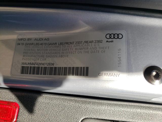 2019 AUDI A4 PREMIUM WAUHMAF42KN012838