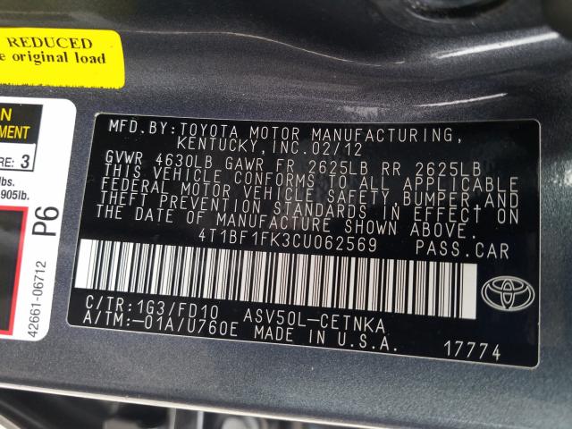 2012 TOYOTA CAMRY BASE 4T1BF1FK3CU062569