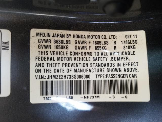 2011 HONDA INSIGHT EX JHMZE2H73BS006080