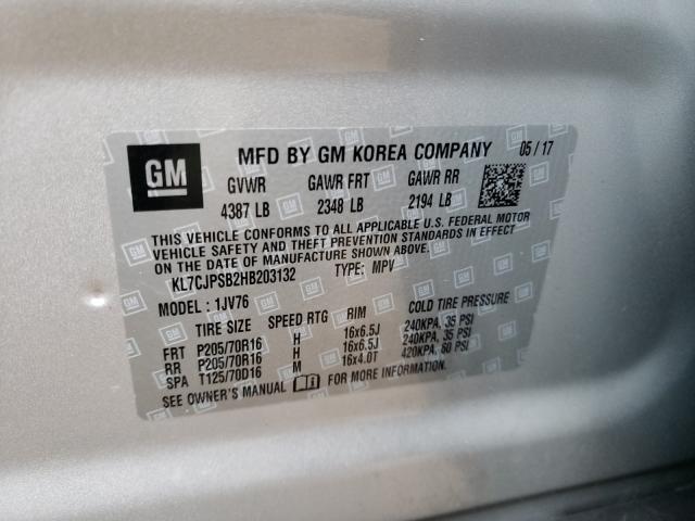 2017 CHEVROLET TRAX 1LT KL7CJPSB2HB203132
