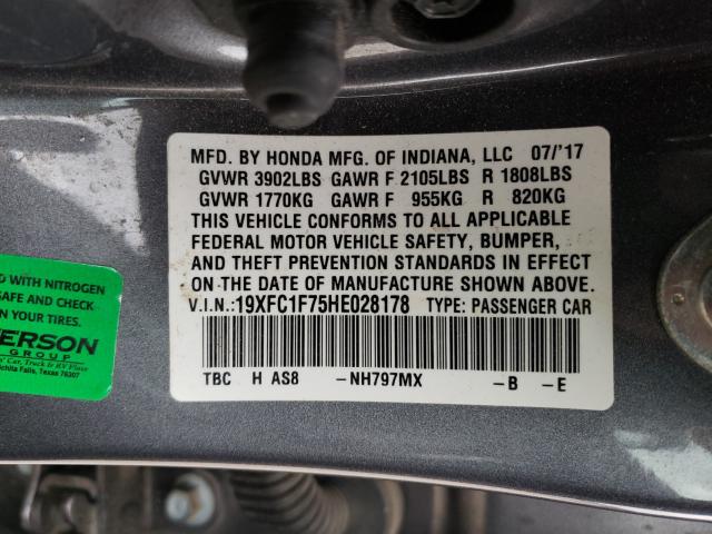 2017 HONDA CIVIC EXL 19XFC1F75HE028178