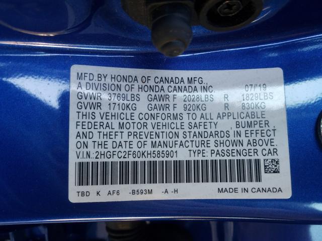 2019 HONDA CIVIC LX 2HGFC2F60KH585901
