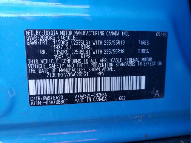 2019 TOYOTA RAV4 XLE P 2T3C1RFV7KW029561