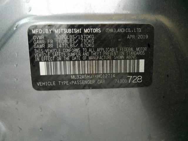2019 MITSUBISHI MIRAGE LE ML32A5HJXKH012714