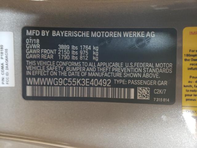 2019 MINI COOPER S WMWWG9C55K3E40492