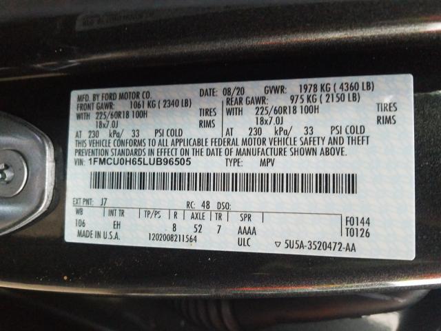 2020 FORD ESCAPE SEL 1FMCU0H65LUB96505
