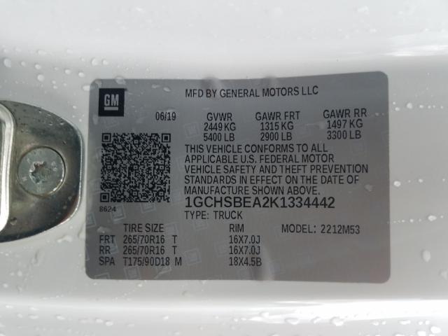 2019 CHEVROLET COLORADO 1GCHSBEA2K1334442