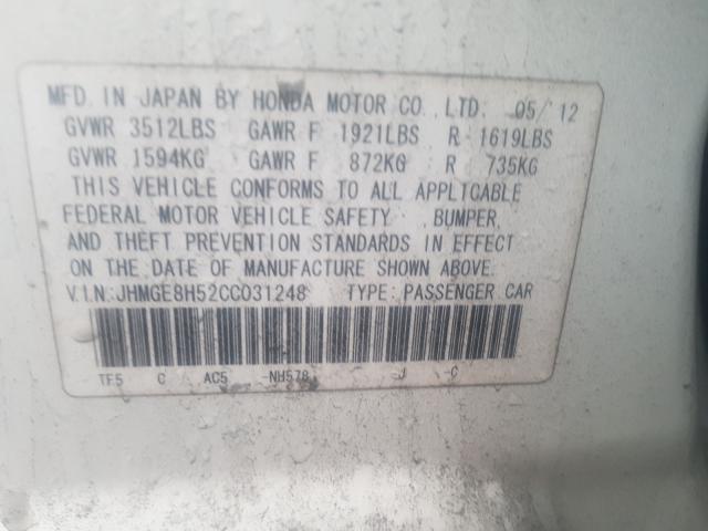 2012 HONDA FIT SPORT JHMGE8H52CC031248