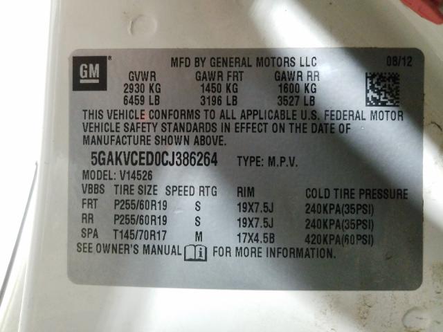 2012 BUICK ENCLAVE 5GAKVCED0CJ386264