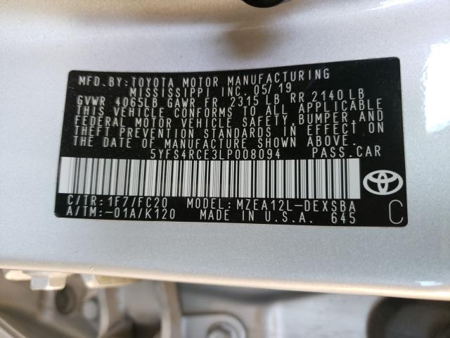 2020 TOYOTA COROLLA SE 5YFS4RCE3LP008094