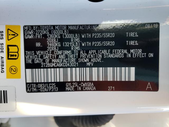 2019 LEXUS RX 450H BA 2T2BGMCA6KC043021