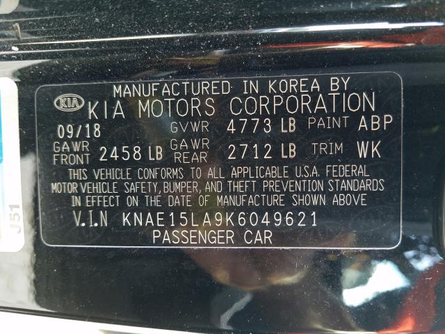 2019 KIA STINGER KNAE15LA9K6049621