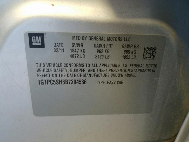 2011 CHEVROLET CRUZE LS 1G1PC5SH6B7204536