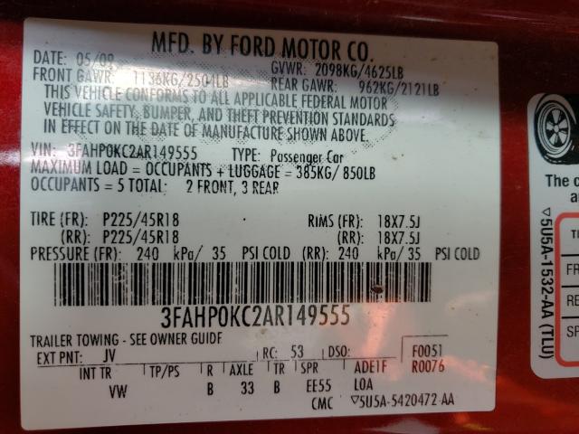 2010 FORD FUSION SPO 3FAHP0KC2AR149555