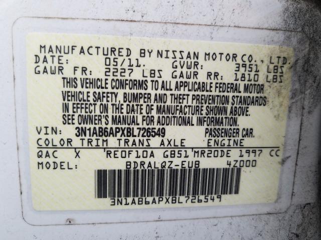 2011 NISSAN SENTRA 2.0 3N1AB6APXBL726549