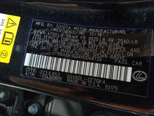2017 LEXUS ES 350 58ABK1GGXHU048139