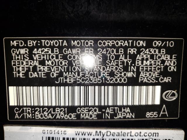 2011 LEXUS IS 250 JTHBF5C23B5132000