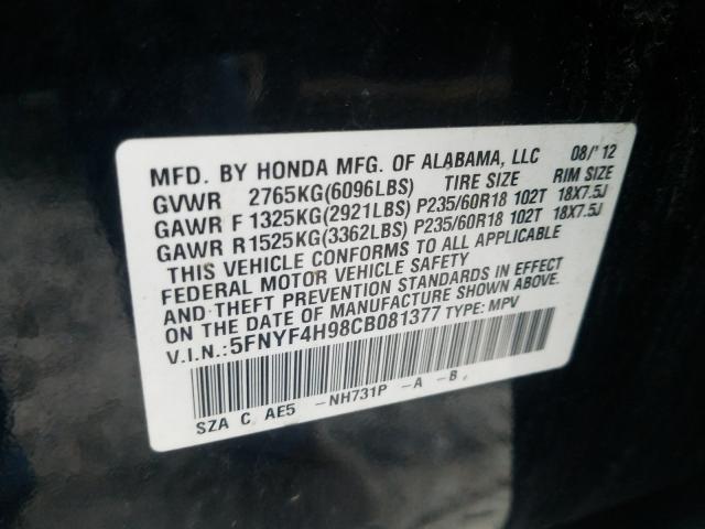2012 HONDA PILOT TOUR 5FNYF4H98CB081377