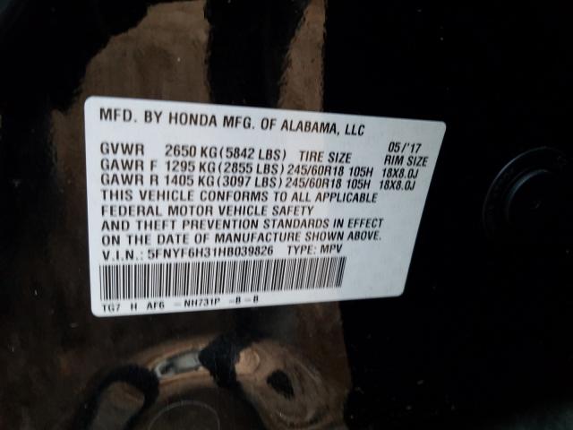 2017 HONDA PILOT EX 5FNYF6H31HB039826