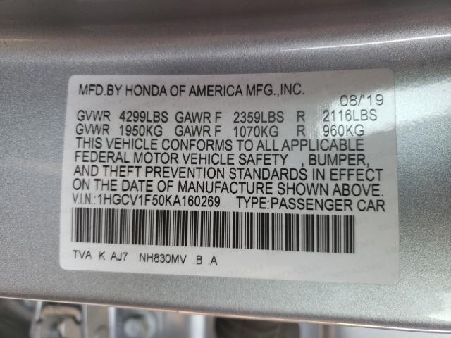 2019 HONDA ACCORD EXL 1HGCV1F50KA160269